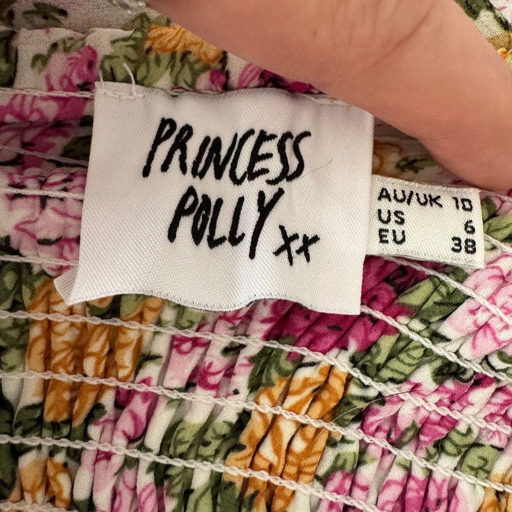 Princess Polly Floral Lace Trim Maxi Dress Milkmaid Smocked Back Size 6 Tie Boho - Picture 2 of 9